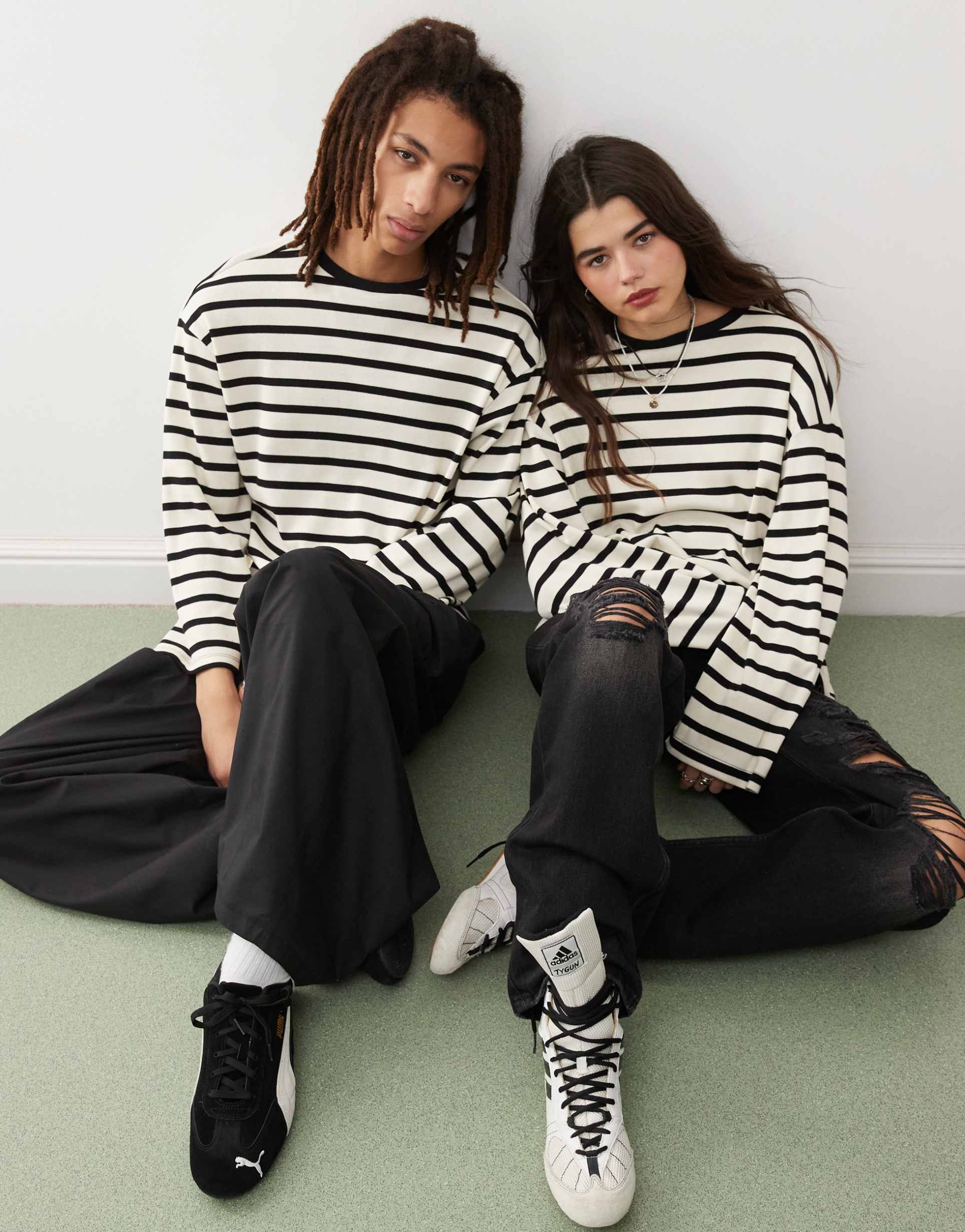reclaimed vintage unisex long sleeve t-shirt in black and white stripe