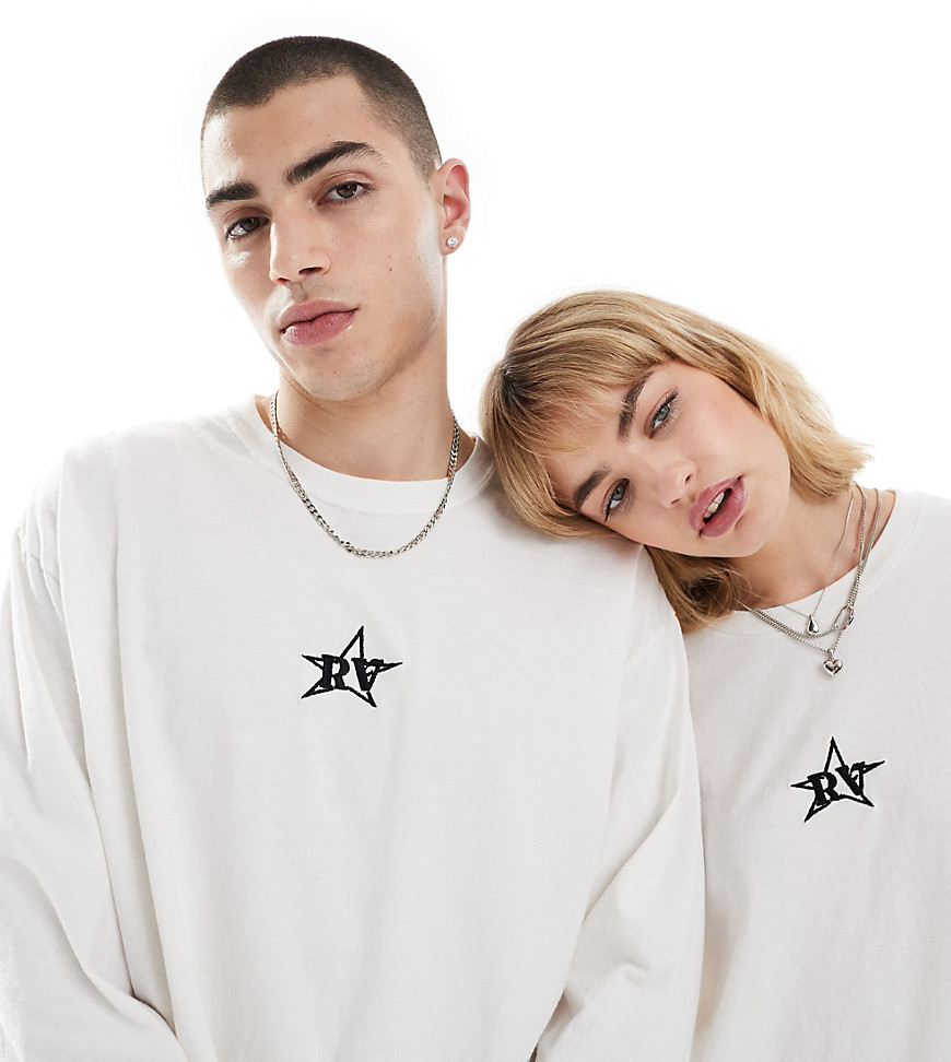 Reclaimed Vintage Unisex Long Sleeve Top With Star Logo Embroidery In White