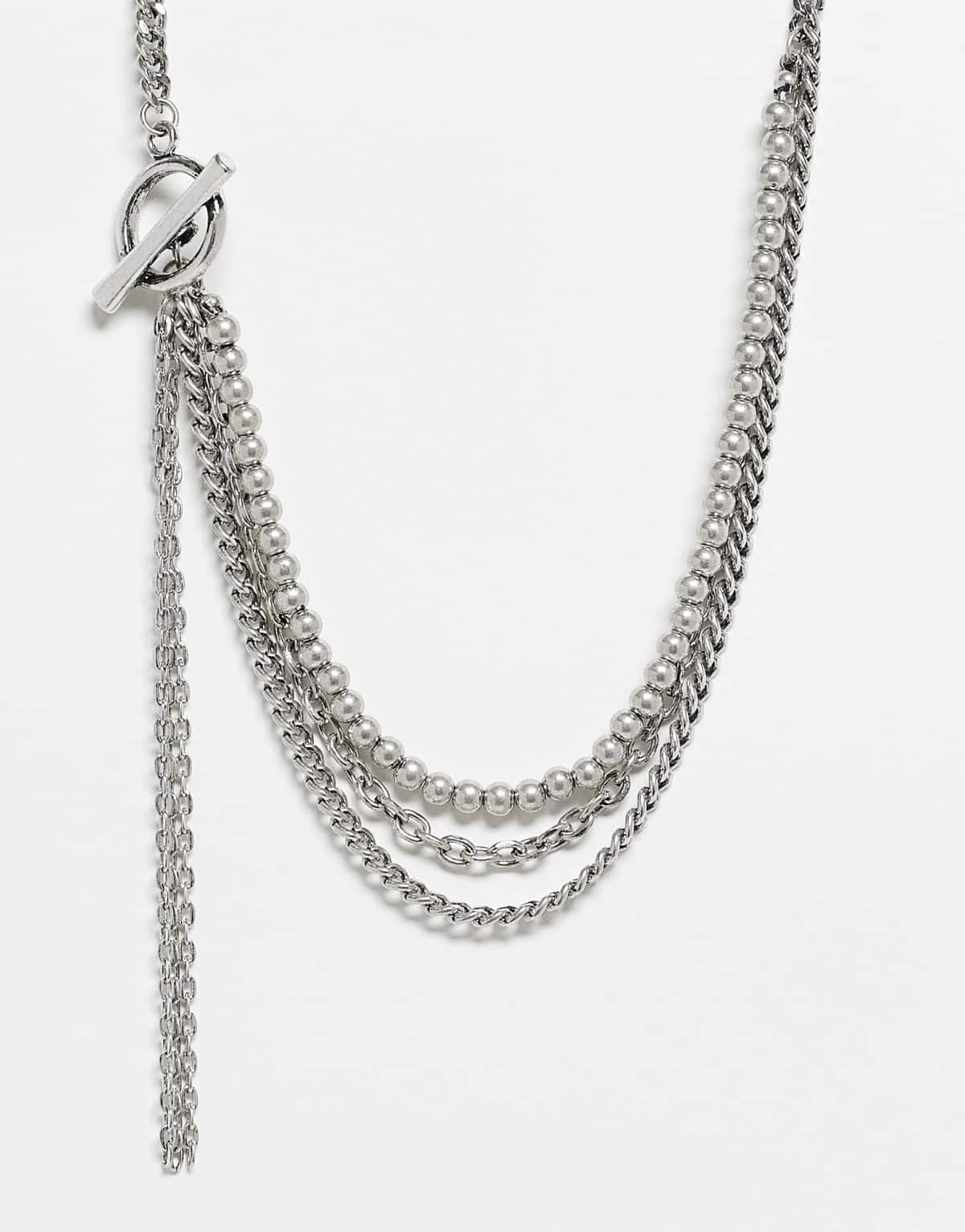 Reclaimed Vintage unisex longer length necklace with T bar in silver