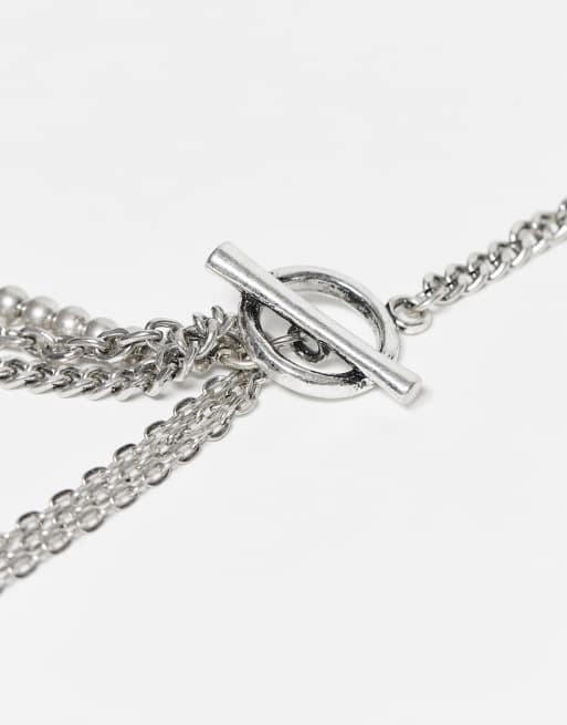 Reclaimed Vintage unisex longer length necklace with T-bar in silver