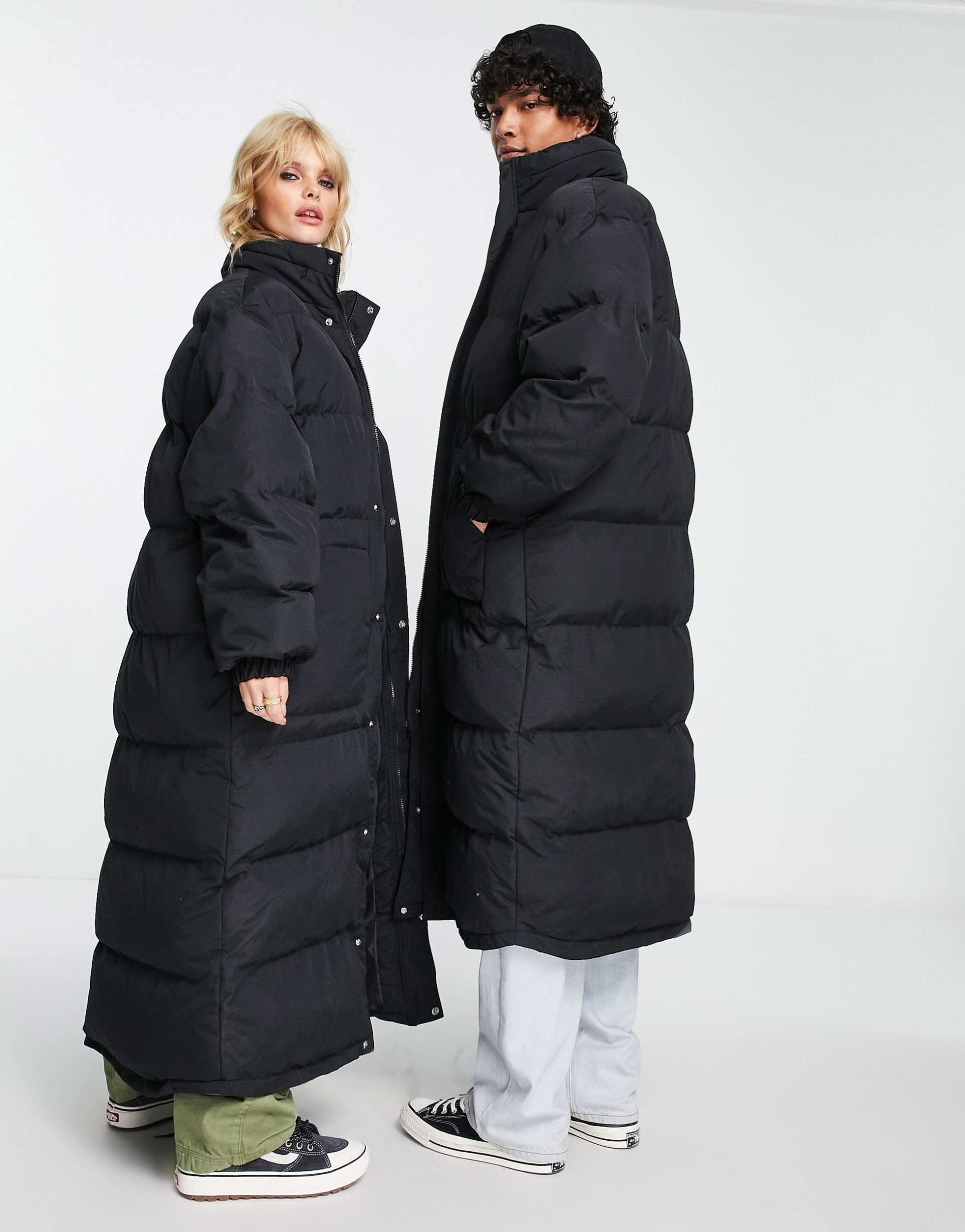 Reclaimed Vintage unisex longline puffer in black view 3
