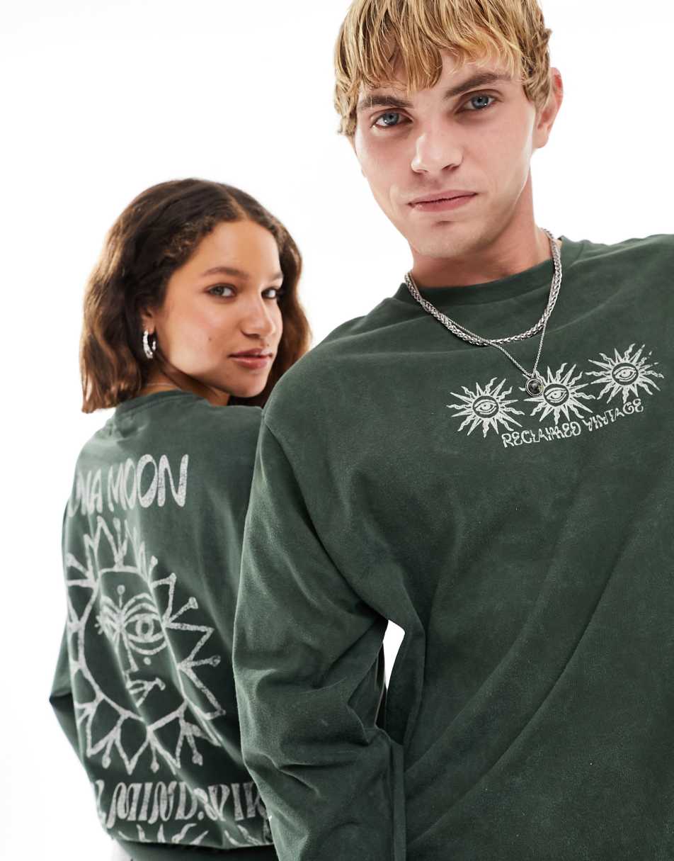 Reclaimed Vintage unisex lunar moon skate tee in khaki 2
