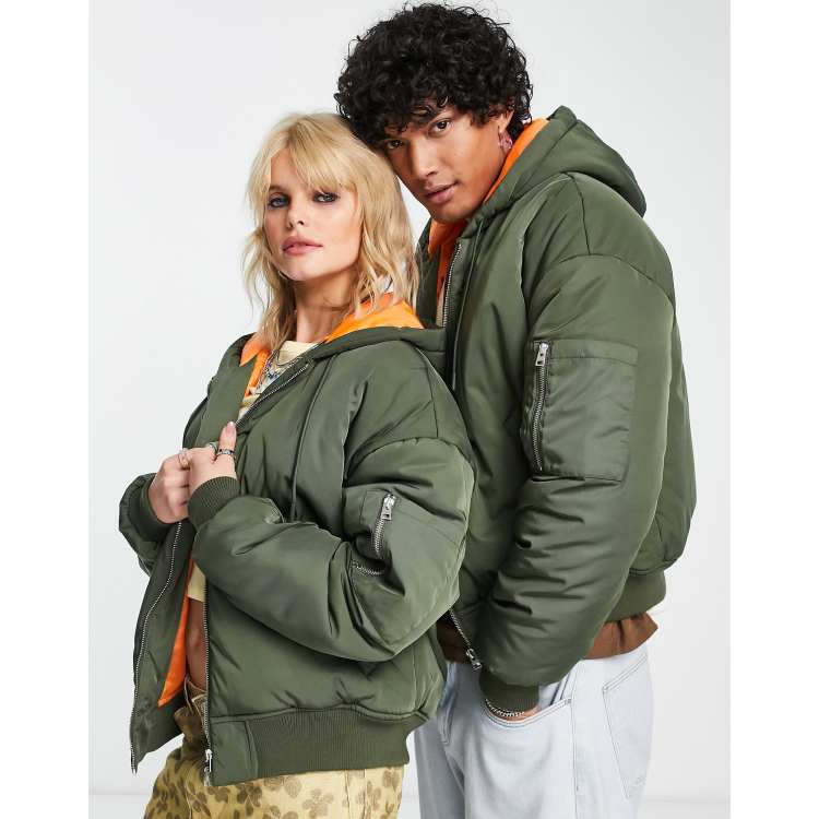 Reclaimed Vintage unisex MA1 bomber jacket in khaki | ASOS