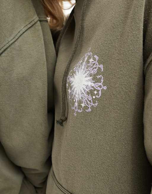 Reclaimed Vintage unisex mandala celestial hoodie in washed khaki, 2 of 4