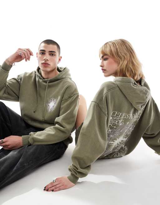 Reclaimed Vintage unisex mandala celestial hoodie in washed khaki, 3 of 4
