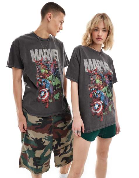 Reclaimed Vintage unisex Marvel licensed t-shirt in washed charcoal - view 1