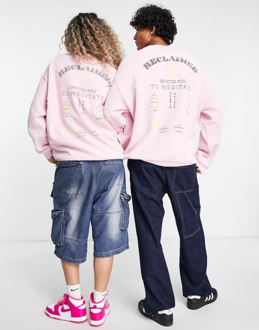 Reclaimed Vintage unisex meditate crew neck sweatshirt in pink