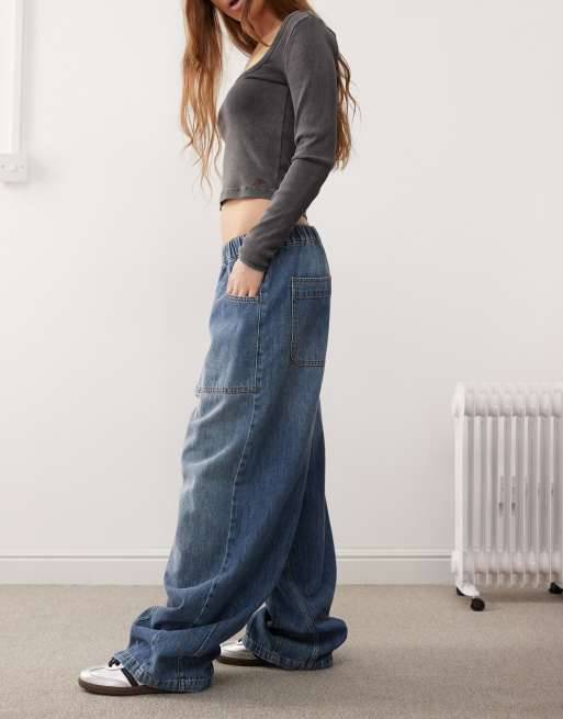 Reclaimed Vintage - Unisex - Mellemblå jeans med ballon-ben og elastisk talje, 3 af 5