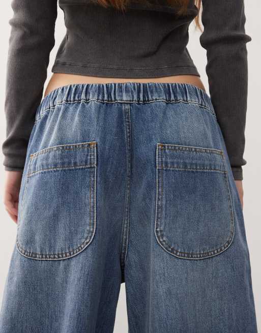 Reclaimed Vintage - Unisex - Mellemblå jeans med ballon-ben og elastisk talje, 4 af 5