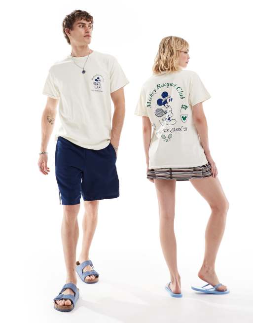 Reclaimed Vintage unisex Mickey Mouse tennis t shirt in off white ASOS