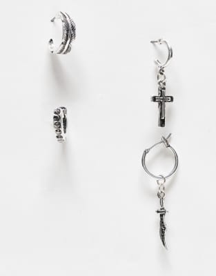 unisex mix and match silver huggie hoop earrings and cuff