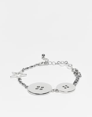 Reclaimed Vintage Unisex Mixed Chain Button Charm Bracelet In Metallic