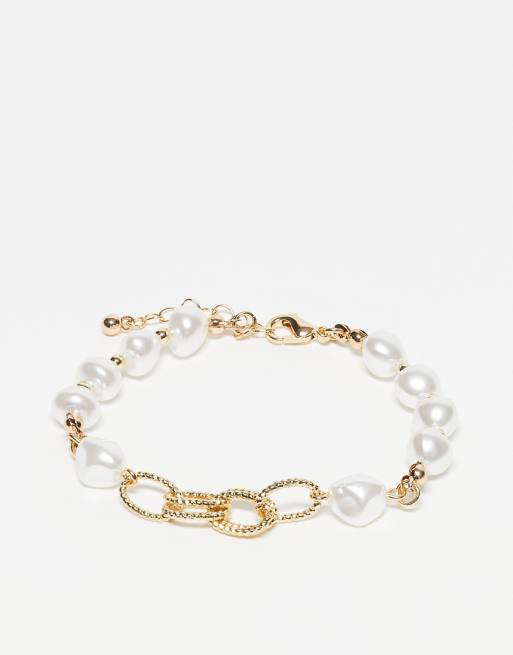 Reclaimed Vintage unisex mixed pearl and gold chain 2 set bracelet