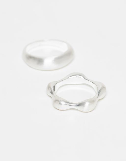 Reclaimed Vintage unisex molten 2 pack ring in silver, 3 of 3