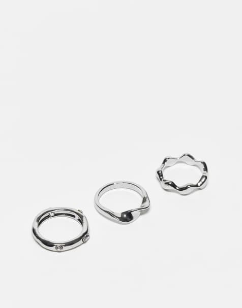 Reclaimed Vintage unisex molten 3 pack ring in silver - view 1