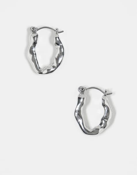 Reclaimed Vintage unisex molten hoop earrings in silver - view 1