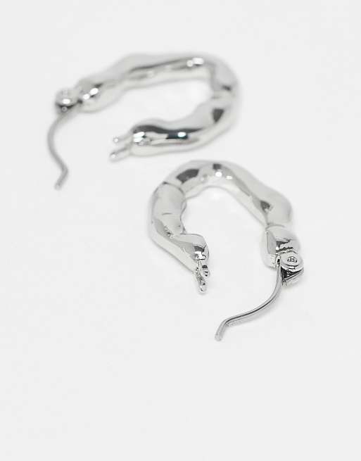 Reclaimed Vintage unisex molten hoop earrings in silver, 3 of 3
