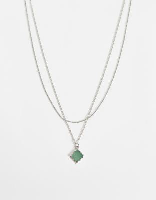Reclaimed Vintage Unisex Molten Pendant Necklace With Green Stone-silver