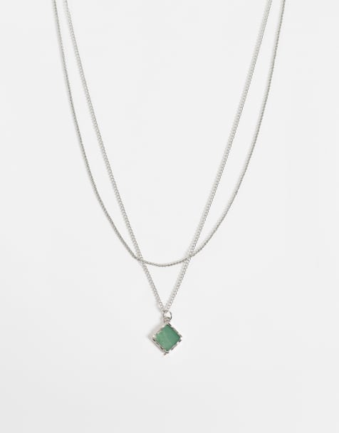 Reclaimed Vintage unisex molten pendant necklace with green stone - view 1