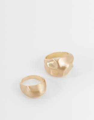 Reclaimed Vintage Unisex Molten Ring 2 Pack In Gold
