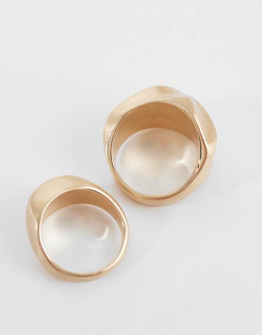 Reclaimed Vintage unisex molten ring 2 pack in gold tone, 3 of 3