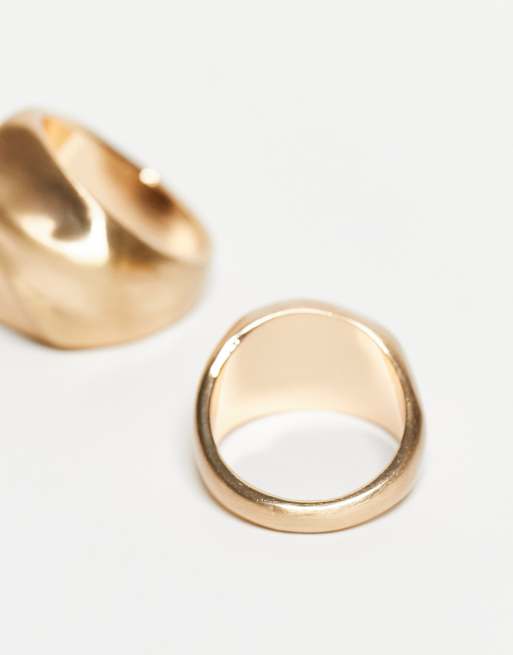 Reclaimed Vintage unisex molten ring 2 pack in gold, 3 of 3