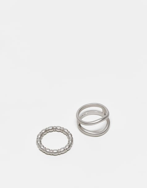 Reclaimed Vintage unisex molten ring 2 pack in silver - view 1