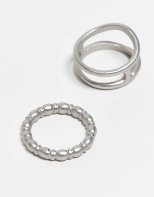 Reclaimed Vintage unisex molten ring 2 pack in silver, 2 of 3