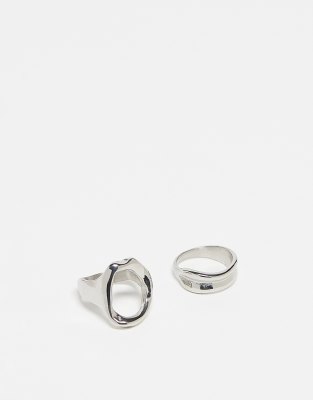 Reclaimed Vintage Reclaimed Vintage unisex molten ring 2 pack in stainless steel-Silver