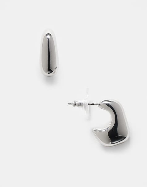 Reclaimed Vintage unisex molten silver hoop earrings - view 1