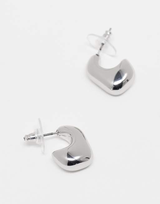 Reclaimed Vintage unisex molten silver hoop earrings, 2 of 3