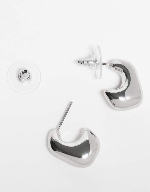 Reclaimed Vintage unisex molten silver hoop earrings, 3 of 3