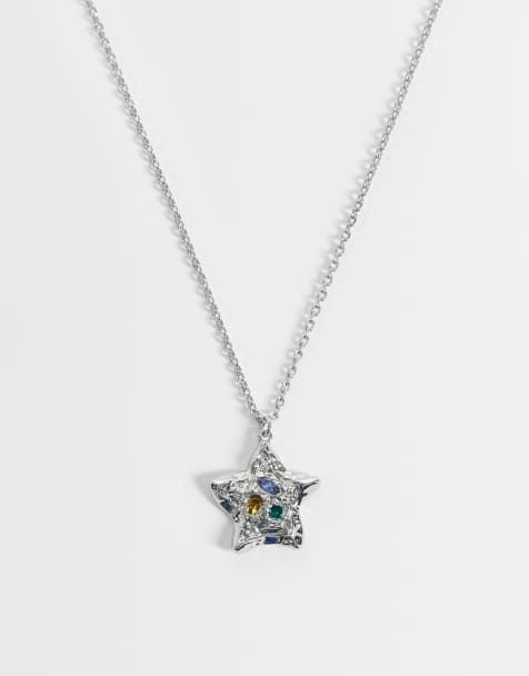 Reclaimed Vintage unisex molten star necklace with coloured stones - view 1