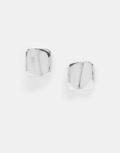 Reclaimed Vintage unisex molten stud earrings in silver - view 1