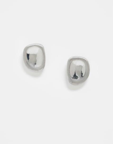 Reclaimed Vintage unisex molten stud earrings in silver - view 1