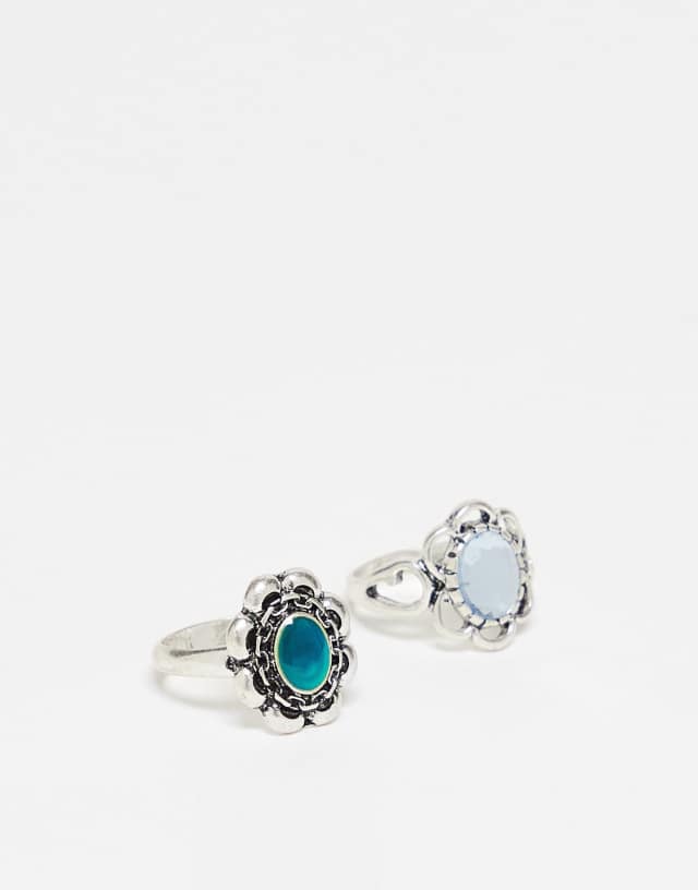 Reclaimed Vintage unisex mood stone flower ring pack