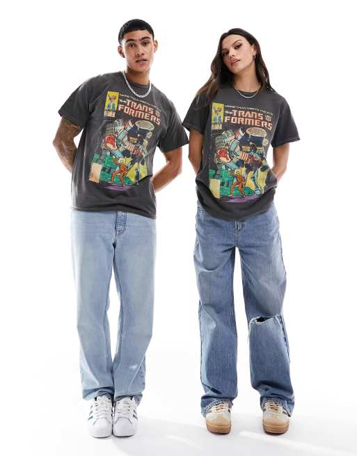Reclaimed Vintage – Unisex – Mörkgrå, tvättad t-shirt med licenserat Transformers-tryck, 2 av 4
