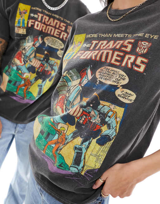 Reclaimed Vintage – Unisex – Mörkgrå, tvättad t-shirt med licenserat Transformers-tryck, 4 av 4