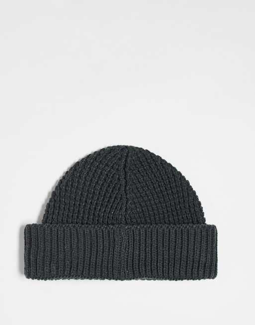 Reclaimed Vintage – Unisex – Mörkgrå, våfflad mössa med logga, del av set, 3 av 3
