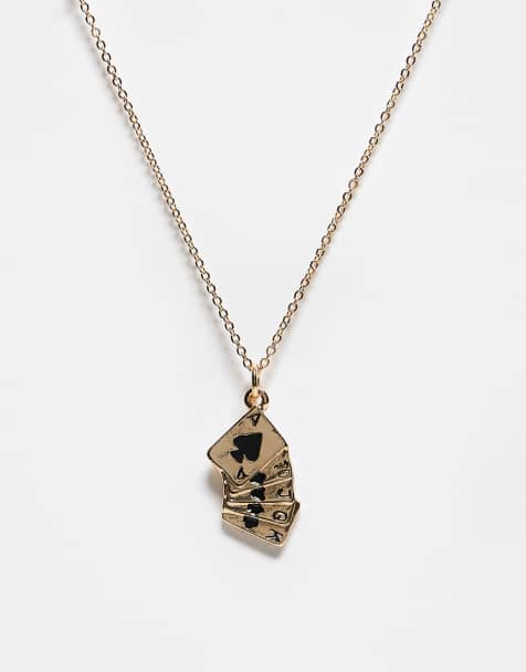 Reclaimed Vintage unisex necklace with card charm in gold - view 1
