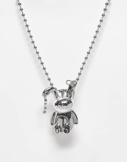 Reclaimed Vintage unisex necklace with cute bunny pendant in silver