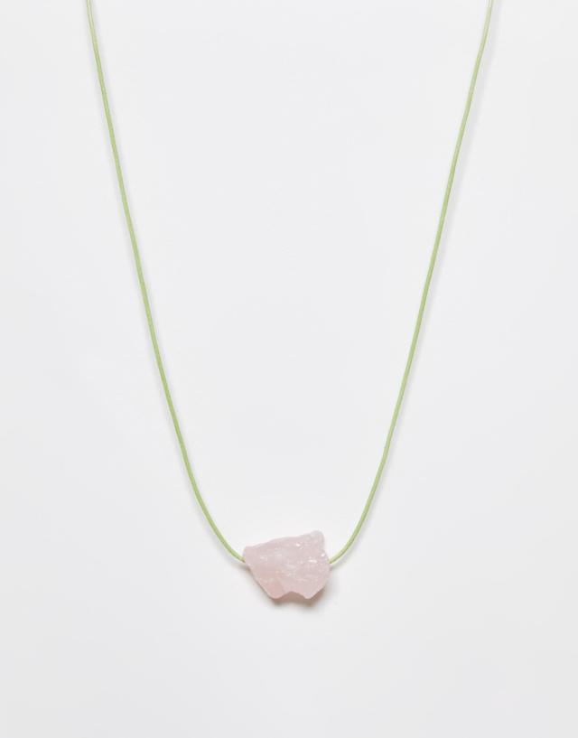 Reclaimed Vintage unisex necklace with rose quartz stone on cord