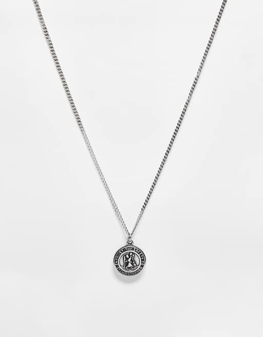 Reclaimed Vintage unisex necklace with St Christopher pendant in stainless steel