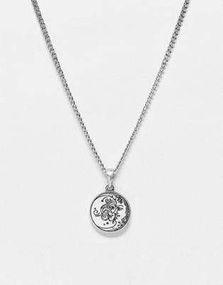 Reclaimed Vintage unisex necklace with moon engraving in burnished silver