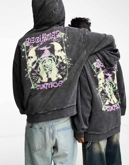Reclaimed Vintage - Unisex - Nomad Head - Koksgrå hættetrøje med grafisk print