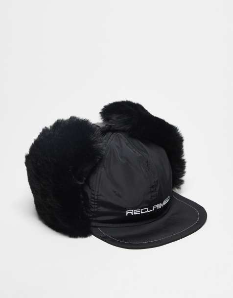 Reclaimed Vintage unisex nylon cap with faux fur in black - view 1