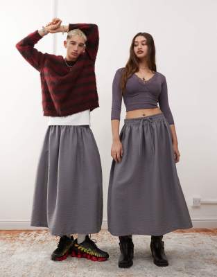 Reclaimed Vintage unisex nylon skirt in charcoal-Gray Cover