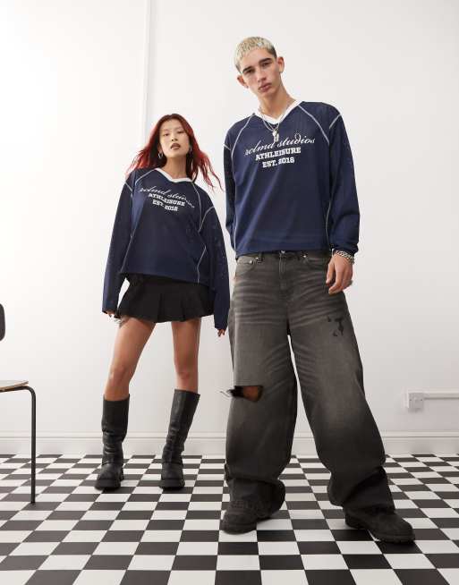 Reclaimed Vintage – Unisex-Oberteil in Marineblau mit kurzem, kastigem Schnitt