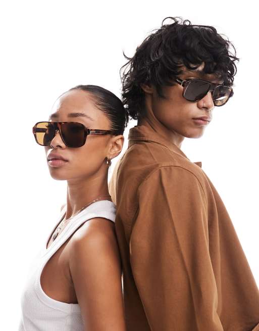 Reclaimed Vintage Unisex – Okulary przeciwsłoneczne typu aviator z brązowymi soczewkami