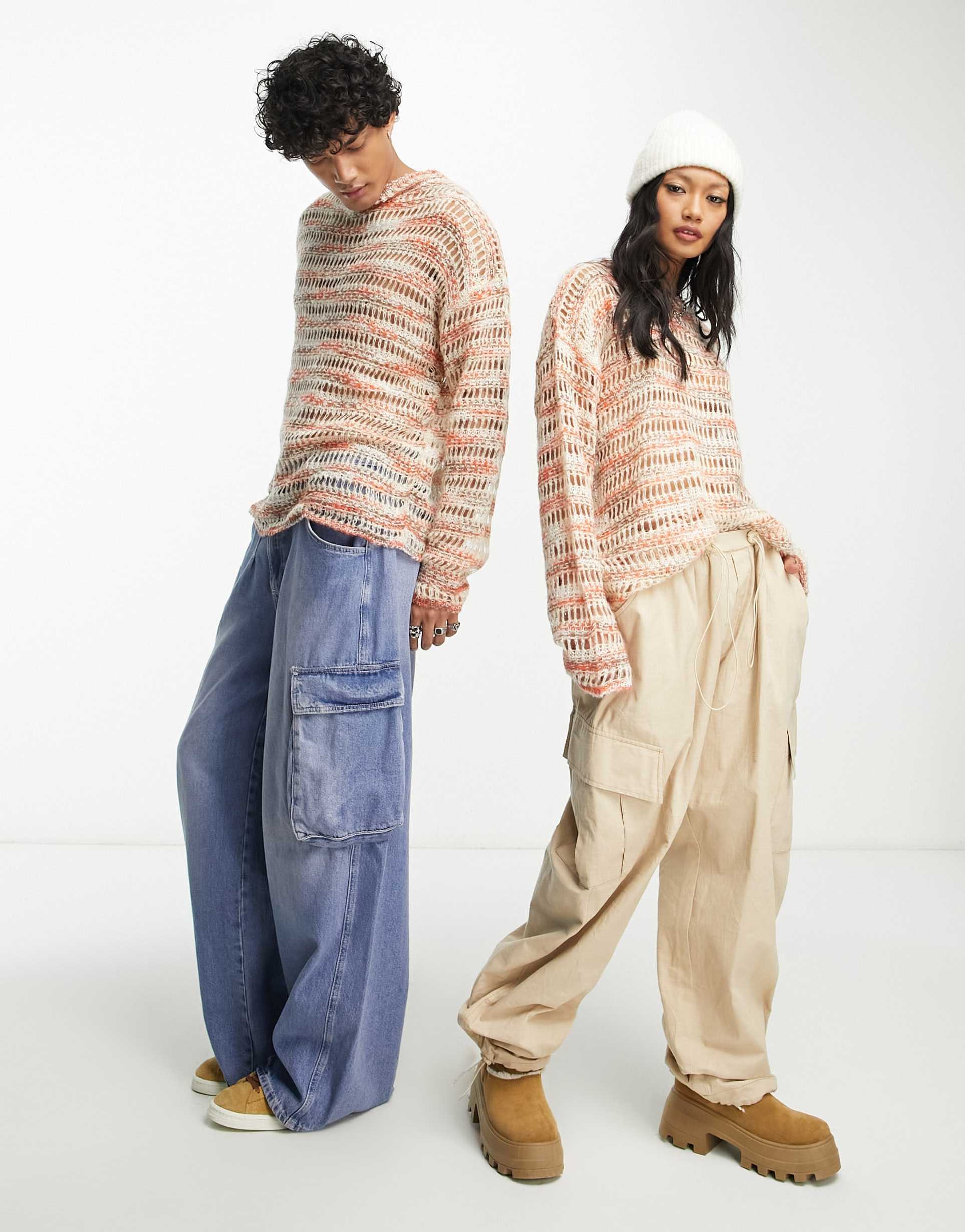 Reclaimed Vintage unisex open knit jumper in earthy stripes